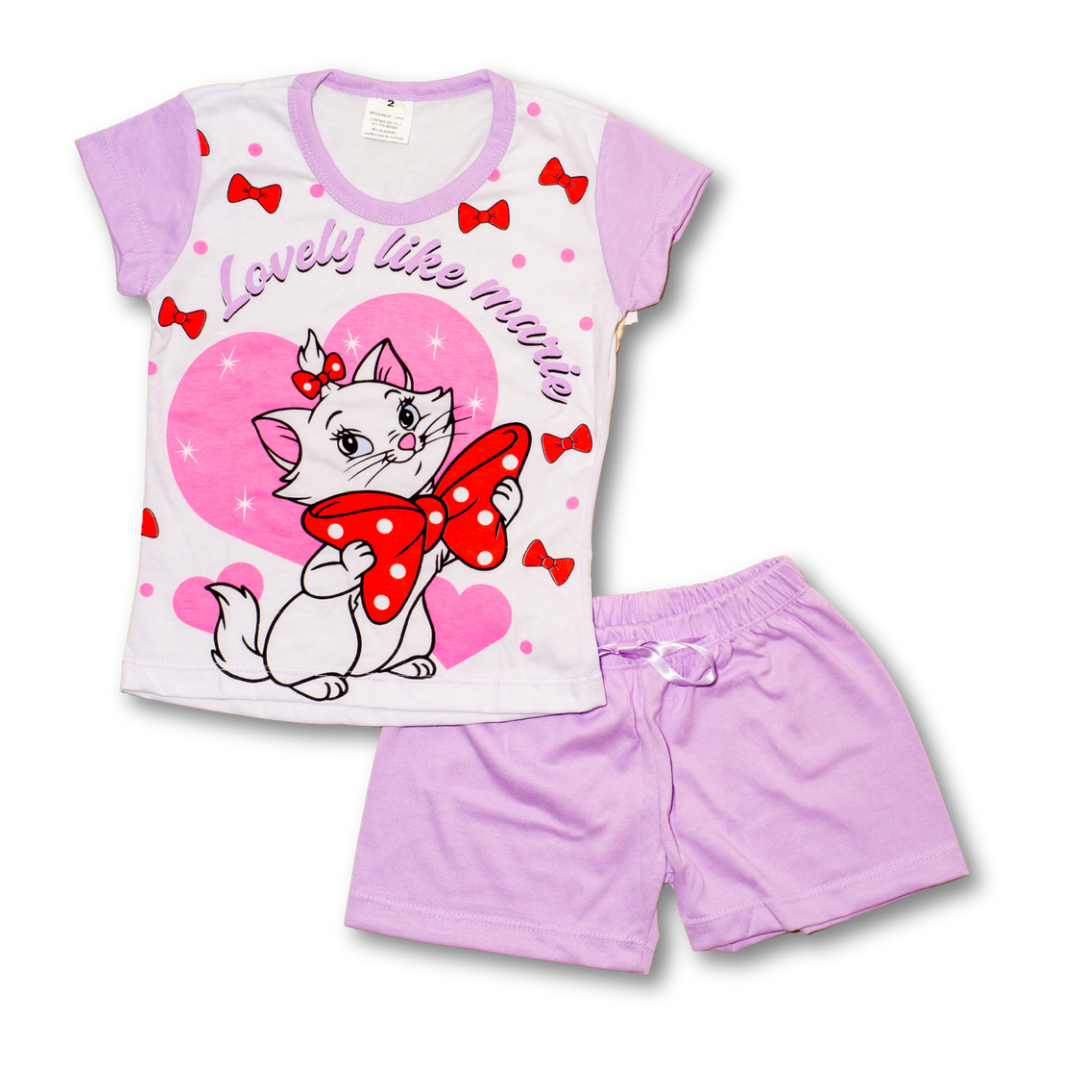 Pijama Infantil Gatita Dreams- Manga corta y Pantalón corto en algodón Americano