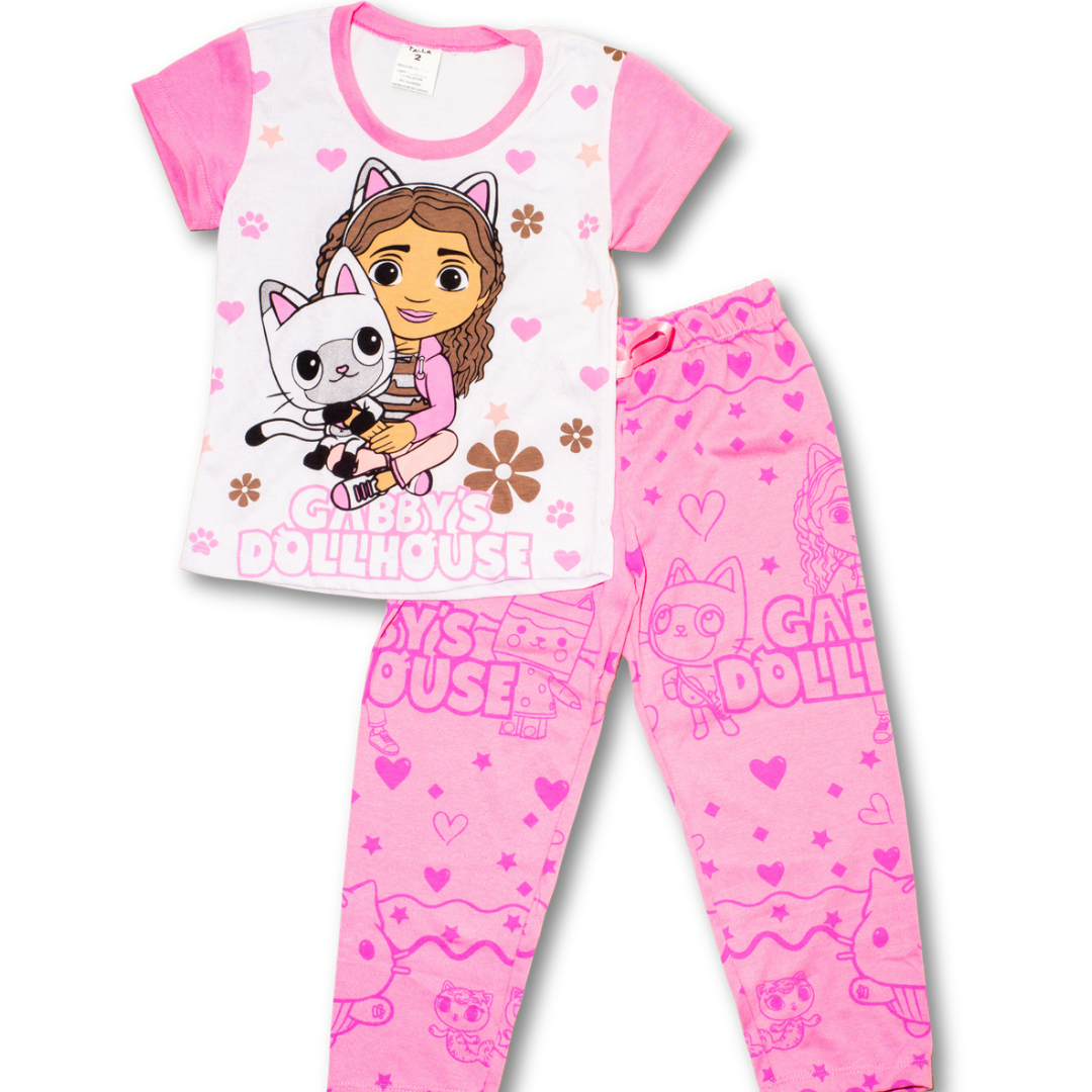 Pijama Infantil Casa de Muñecas Mágica- Manga corta y Pantalón largo en algodón Americano