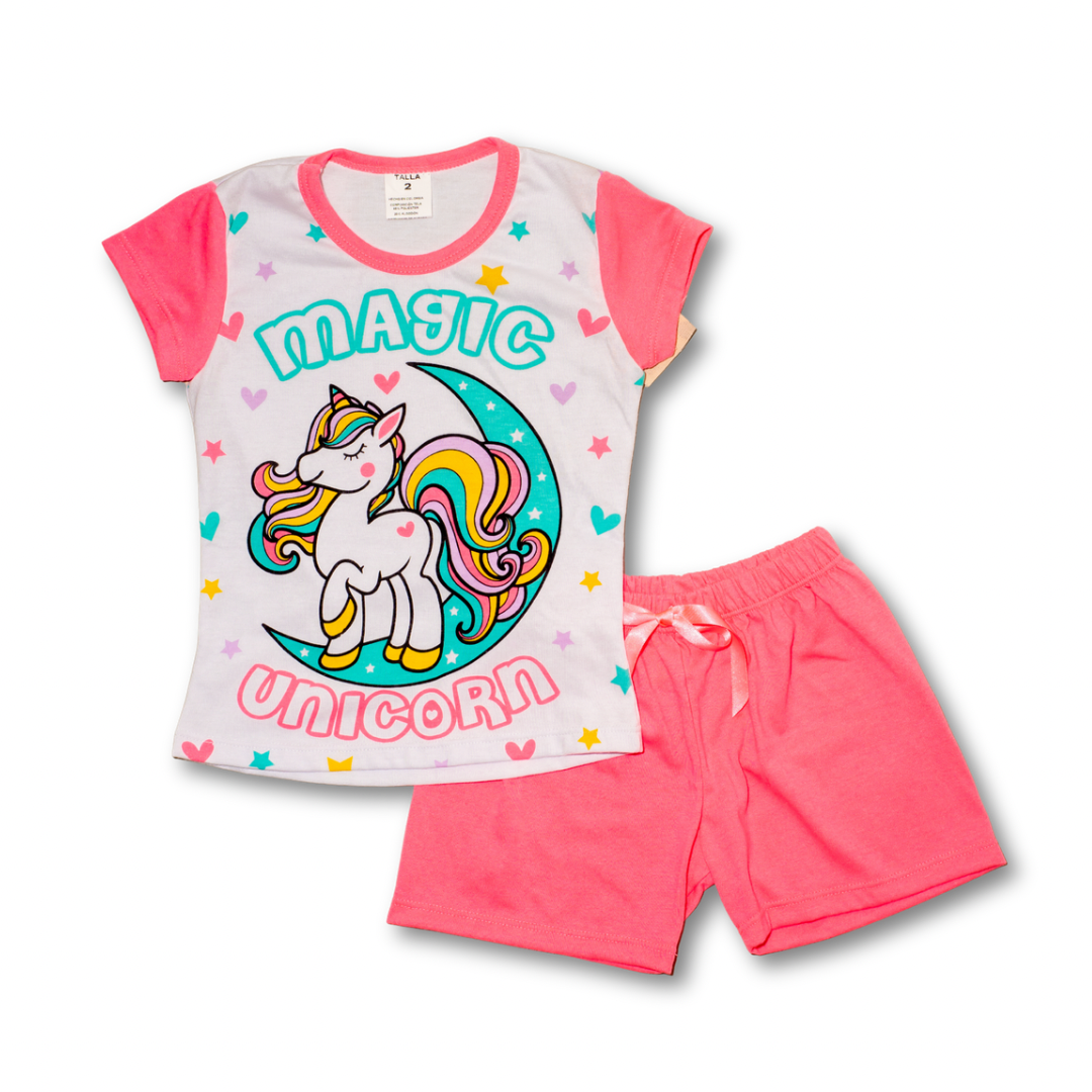 Pijama Infantil Sueños Mágicos- Manga corta y Pantalón corto en Algodón 100% Americano
