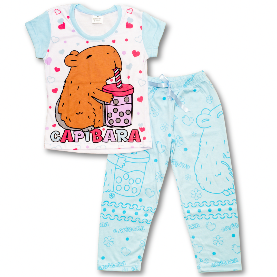 Pijama Infantil Dulce Compañero- Manga corta y Pantalón largo en Algodón 100% Americano